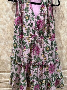 Banjanan Pink Floral Tiered V-Neck Mini Dress